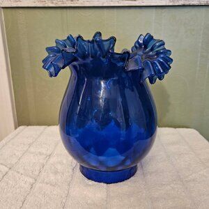 Beautiful cobalt blue glass lampshade replacement with ruffled top
